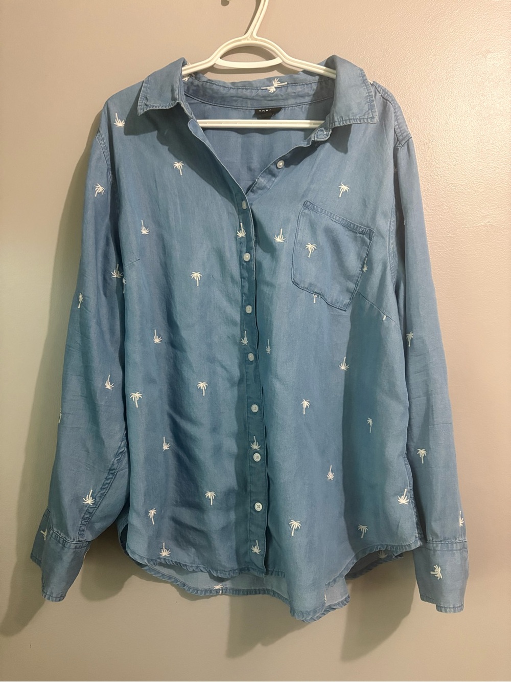 Torrid Tencel Button Down Shirt with Embroidered Palm Trees